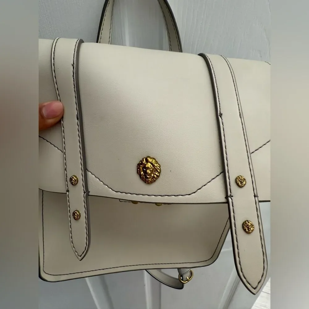 ANNE KLEIN Ivory Small BackPack with Gold Lion Heads faux leather adjustable